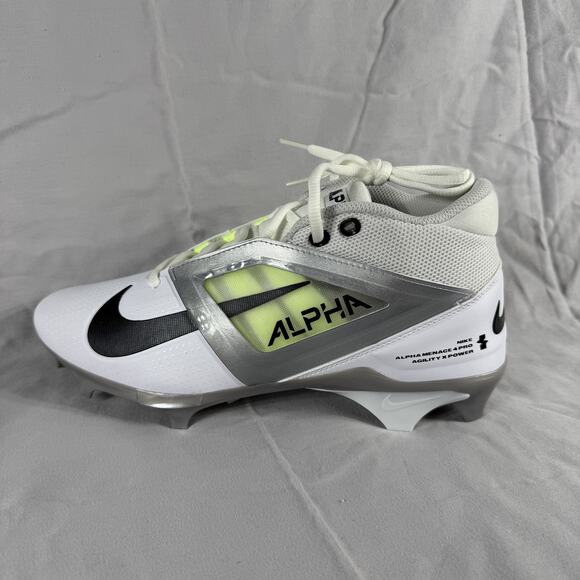 Nike Alpha Menace 4 Pro Football Shoes Mens 9 Cleats White Black New FD7037-100